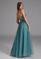 Ausgestelltes Tüllkleid mit Spitzenstickerei