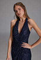 Neckholder Paillettenkleid mit Beinschlitz