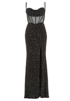 Paillettenkleid mit Taillenpart in See-through Optik