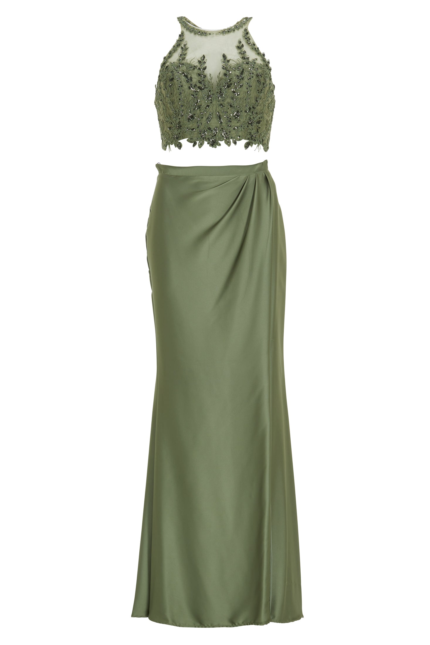 Two-piece Kleid mit langen Satinrock