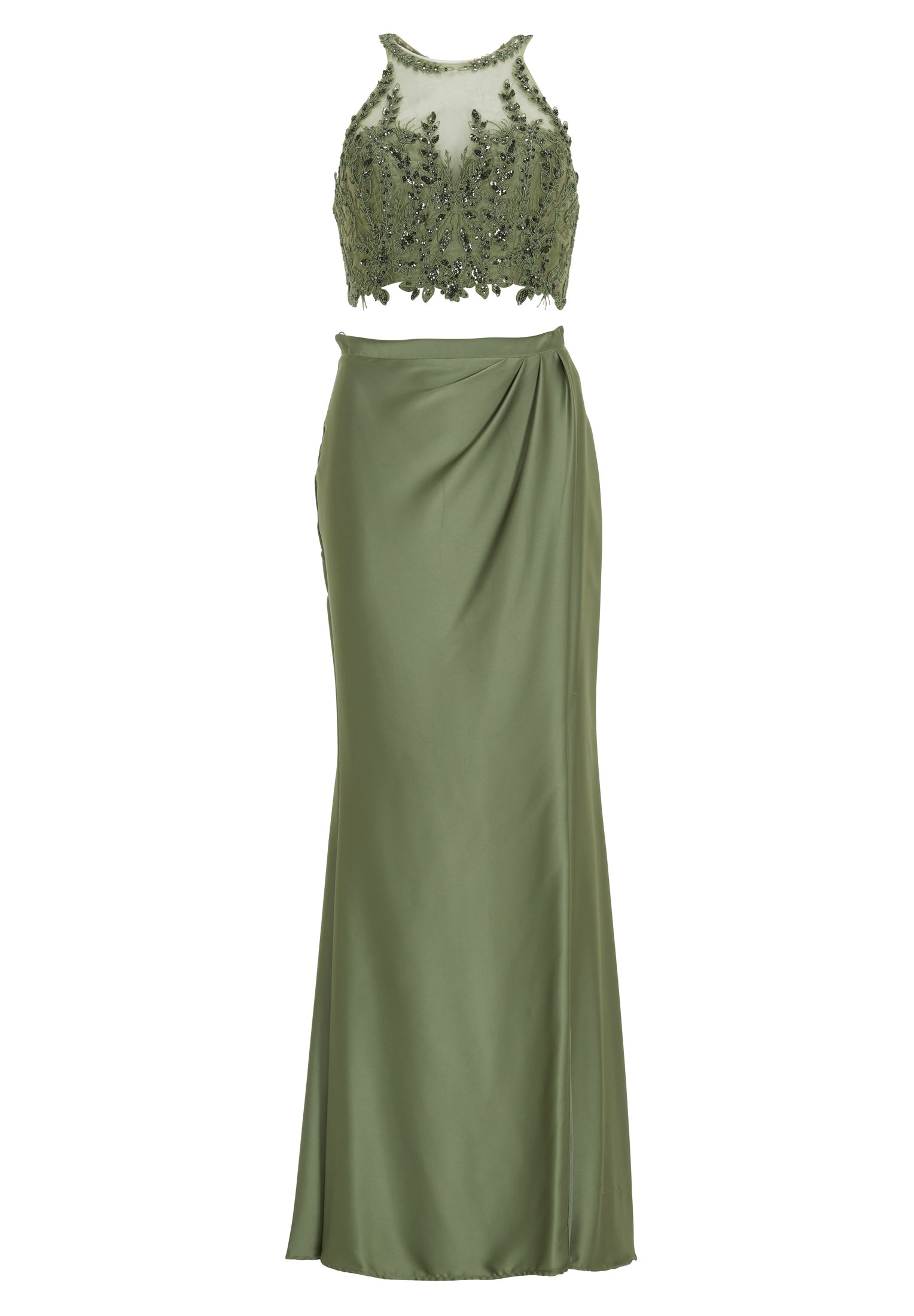 Two-piece Kleid mit langen Satinrock