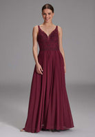 Chiffonkleid mit Spitzenstickerei grape wine