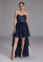 Vokuhila-Kleid mit Corsagentop navy