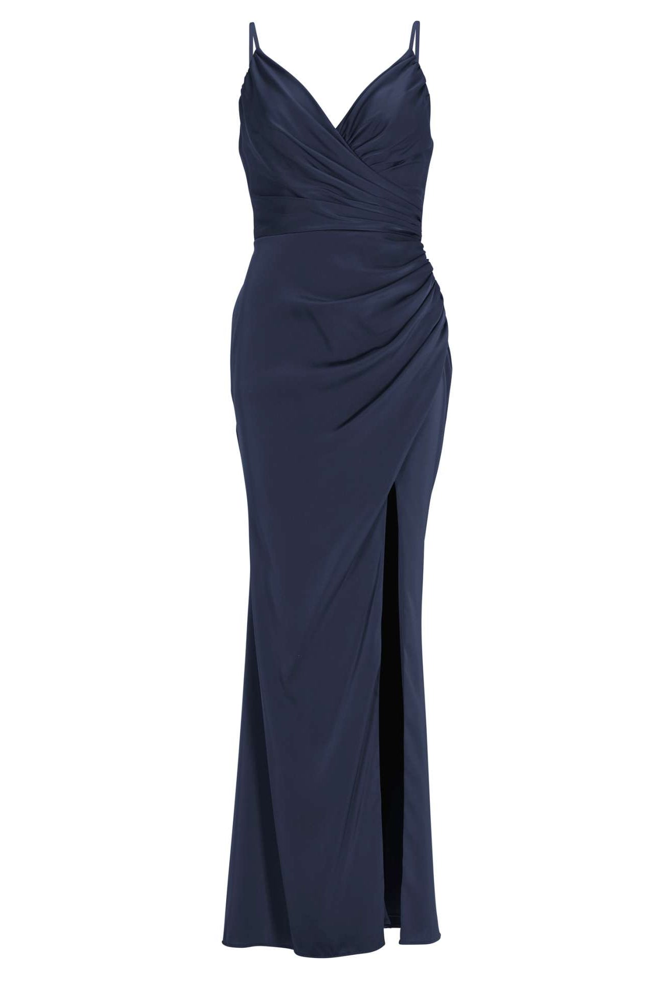 Figurbetontes Satinkleid mit Raffungen