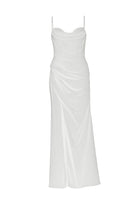 Satinkleid mit Drapierung und Beinschlitz