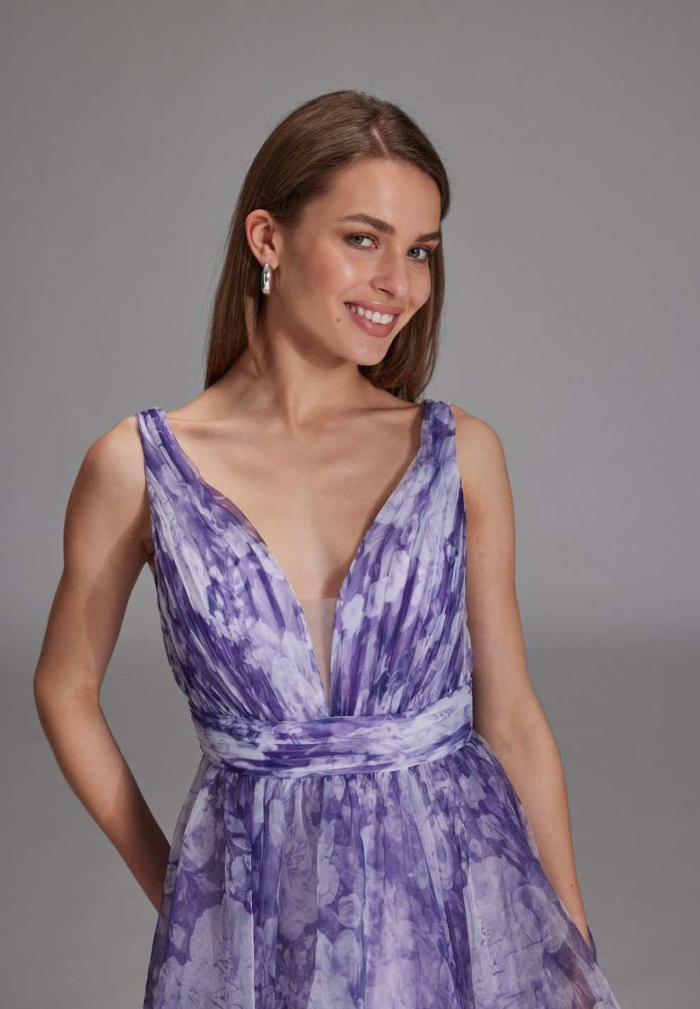 Organza Printkleid mit Volants