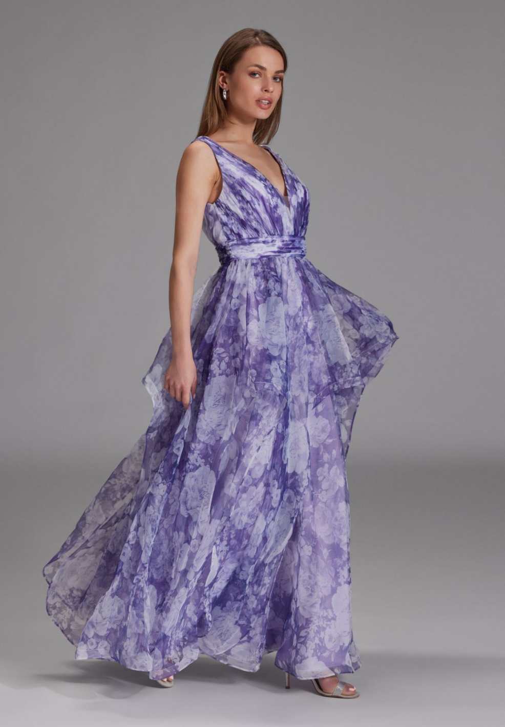 Organza Printkleid mit Volants