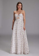 Fließendes Printkleid mit Cut-Out Detail ivory lilac