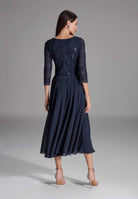 Midi Kleid mit paillettenbesetztem Spitzenoberteil