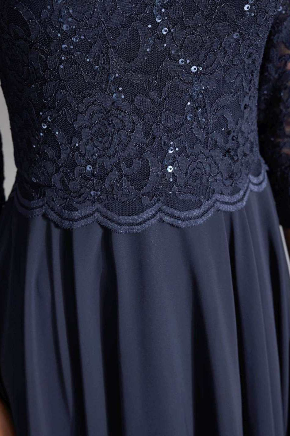 Midi Kleid mit paillettenbesetztem Spitzenoberteil