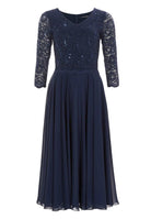 Midi Kleid mit paillettenbesetztem Spitzenoberteil