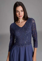 Midi Kleid mit paillettenbesetztem Spitzenoberteil