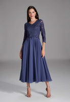 Midi Kleid mit paillettenbesetztem Spitzenoberteil