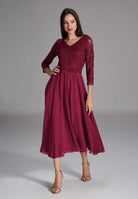 Midi Kleid mit paillettenbesetztem Spitzenoberteil ruby red