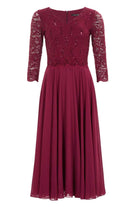 Midi Kleid mit paillettenbesetztem Spitzenoberteil