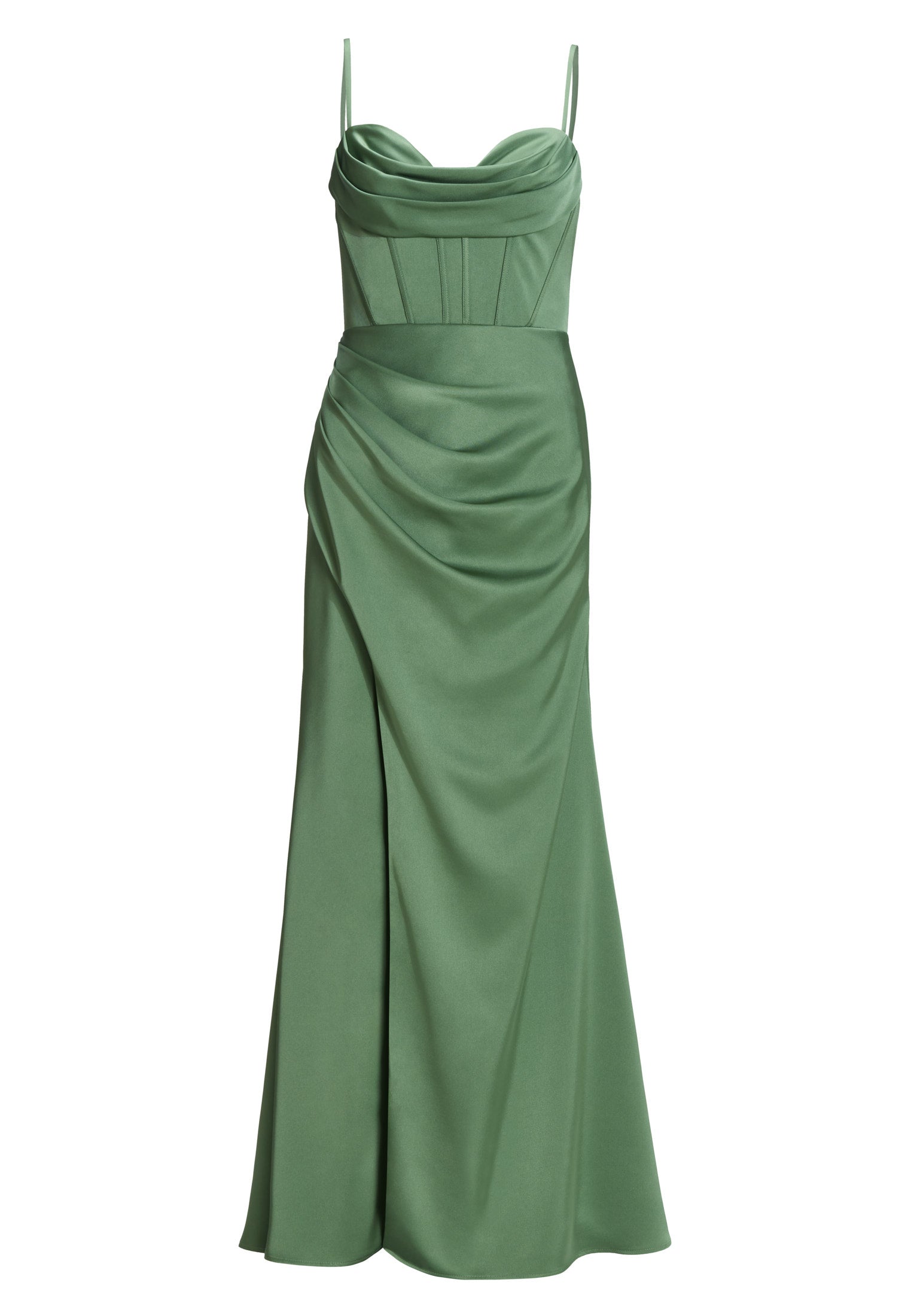 Satinkleid mit Drapierung und Beinschlitz
