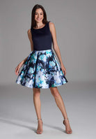 Cocktailkleid mit Rock aus bedrucktem Twill navy multi