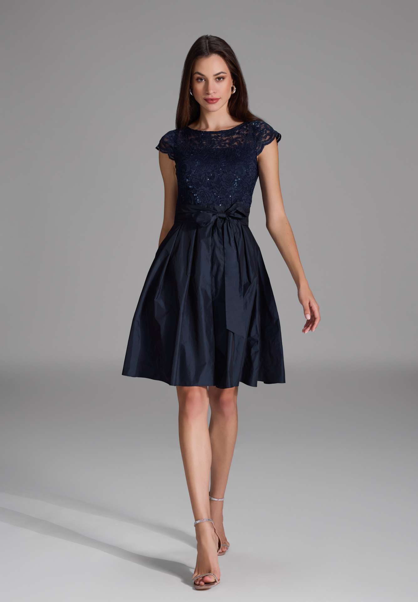 Cocktailkleid aus Taft und Spitze navy