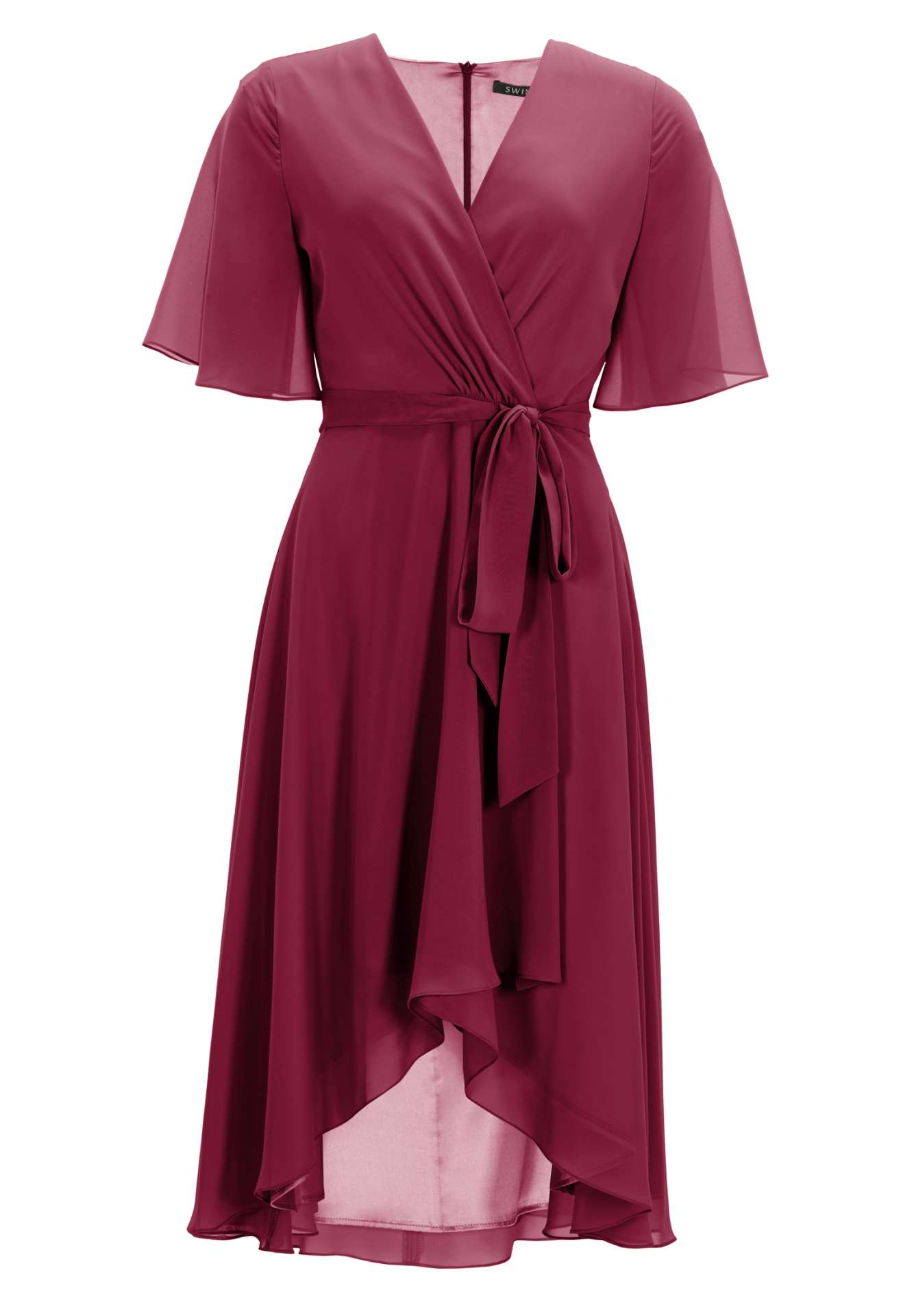 Chiffon Kleid in Wickel Optik mit Vokuhila Saum