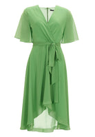 Chiffon Kleid in Wickel Optik mit Vokuhila Saum