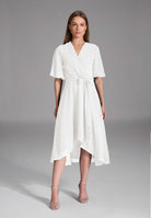 Chiffon Kleid in Wickel Optik mit Vokuhila Saum ivory