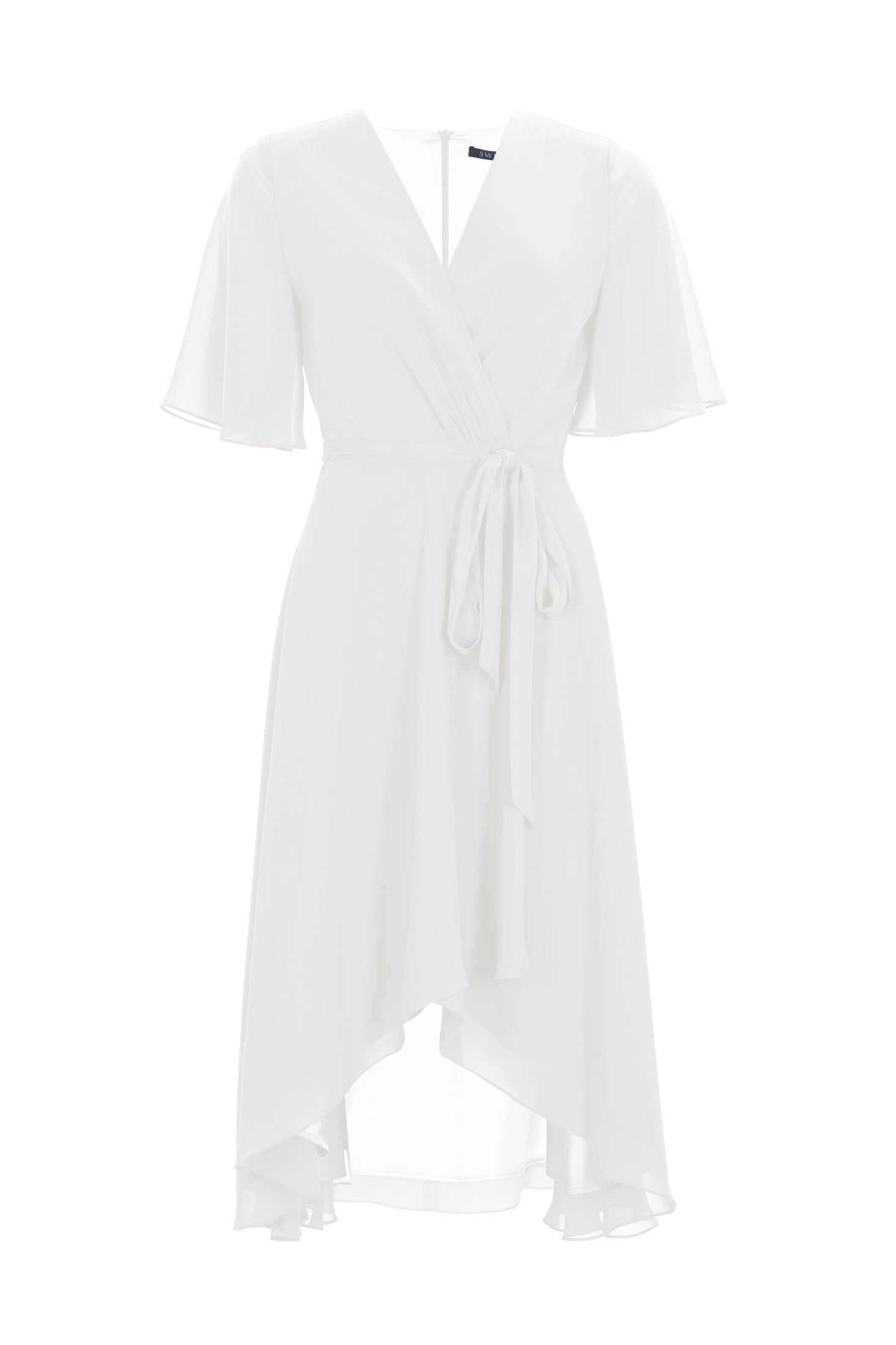 Chiffon Kleid in Wickel Optik mit Vokuhila Saum