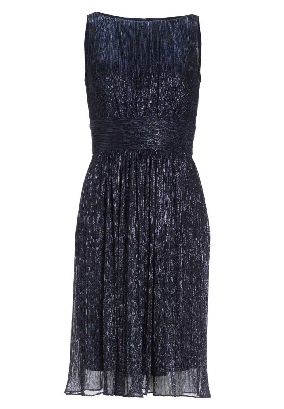 Plissiertes Metallickleid mit Taillenpasse