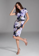 Etuikleid aus bedrucktem Scuba mit Schlitz-Ausschnitt navy orchid purple