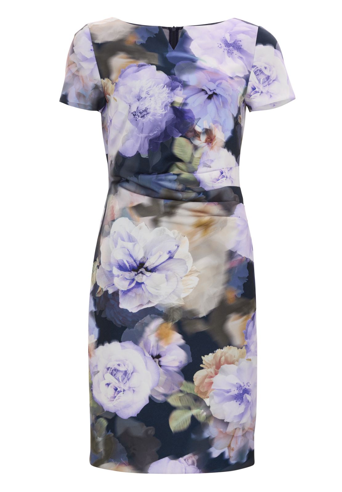 Etuikleid aus bedrucktem Scuba mit Schlitz-Ausschnitt