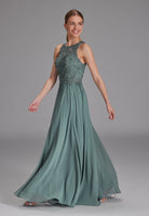 Hochgeschlossenes Kleid mit Spitzenstickerei deep slate