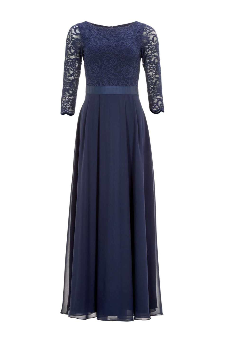 Abendkleid aus Spitze und Chiffon mit ¾ Arm