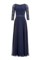 Abendkleid aus Spitze und Chiffon mit ¾ Arm