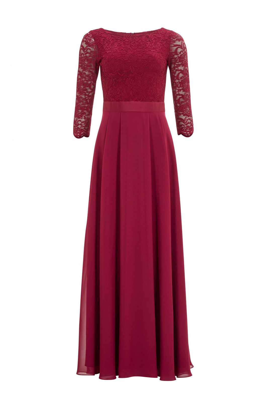 Abendkleid aus Spitze und Chiffon mit ¾ Arm