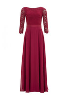 Abendkleid aus Spitze und Chiffon mit ¾ Arm