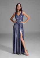 Abendkleid aus foliertem Jersey mit Beinschlitz future blue