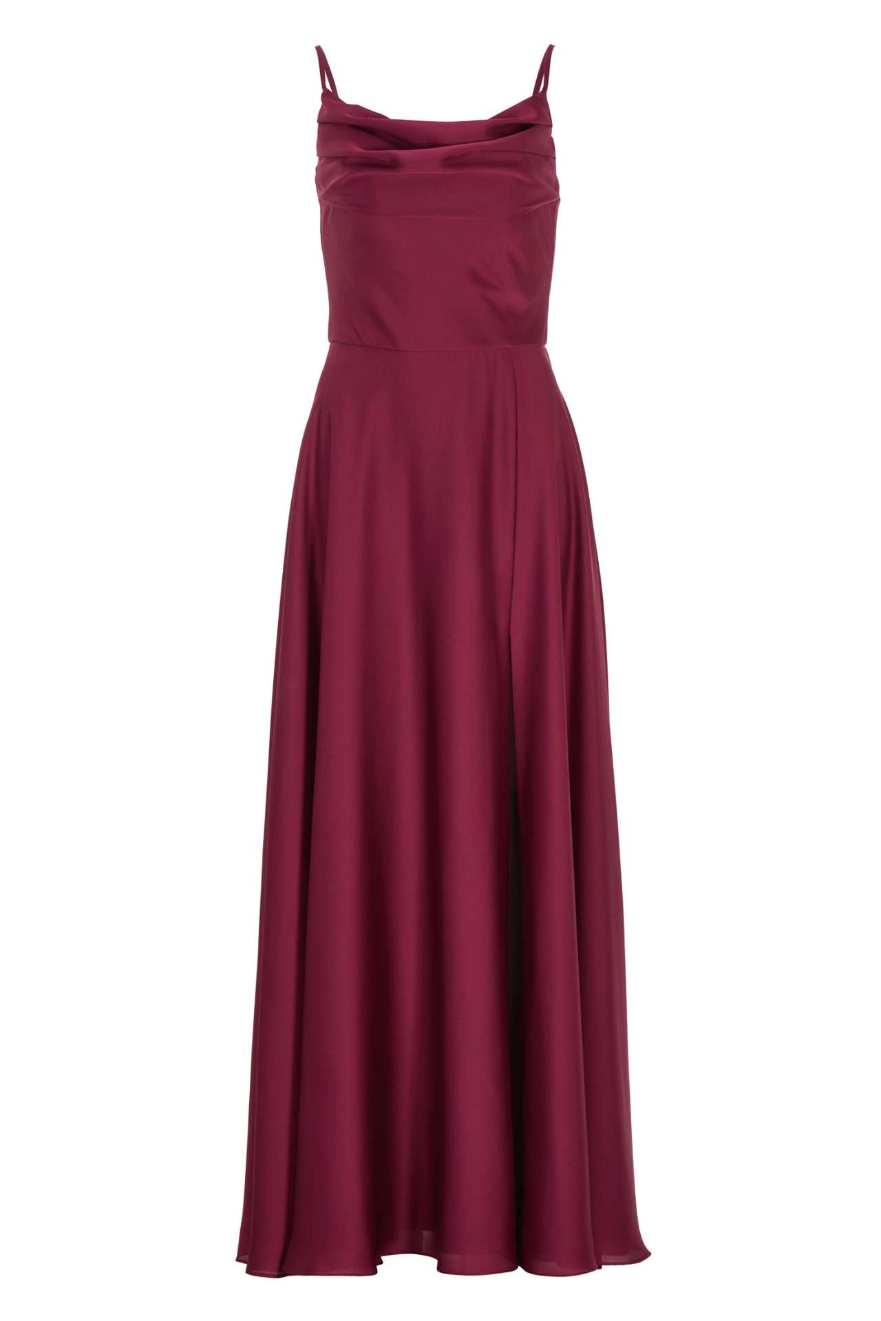 Abendkleid aus nachhaltigem Satin mit Wasserfall-Ausschnitt und Beinschlitz