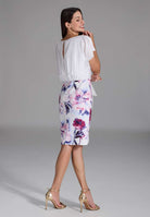 Etuikleid aus floral bedrucktem Scuba und Satin