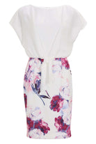 Etuikleid aus floral bedrucktem Scuba und Satin