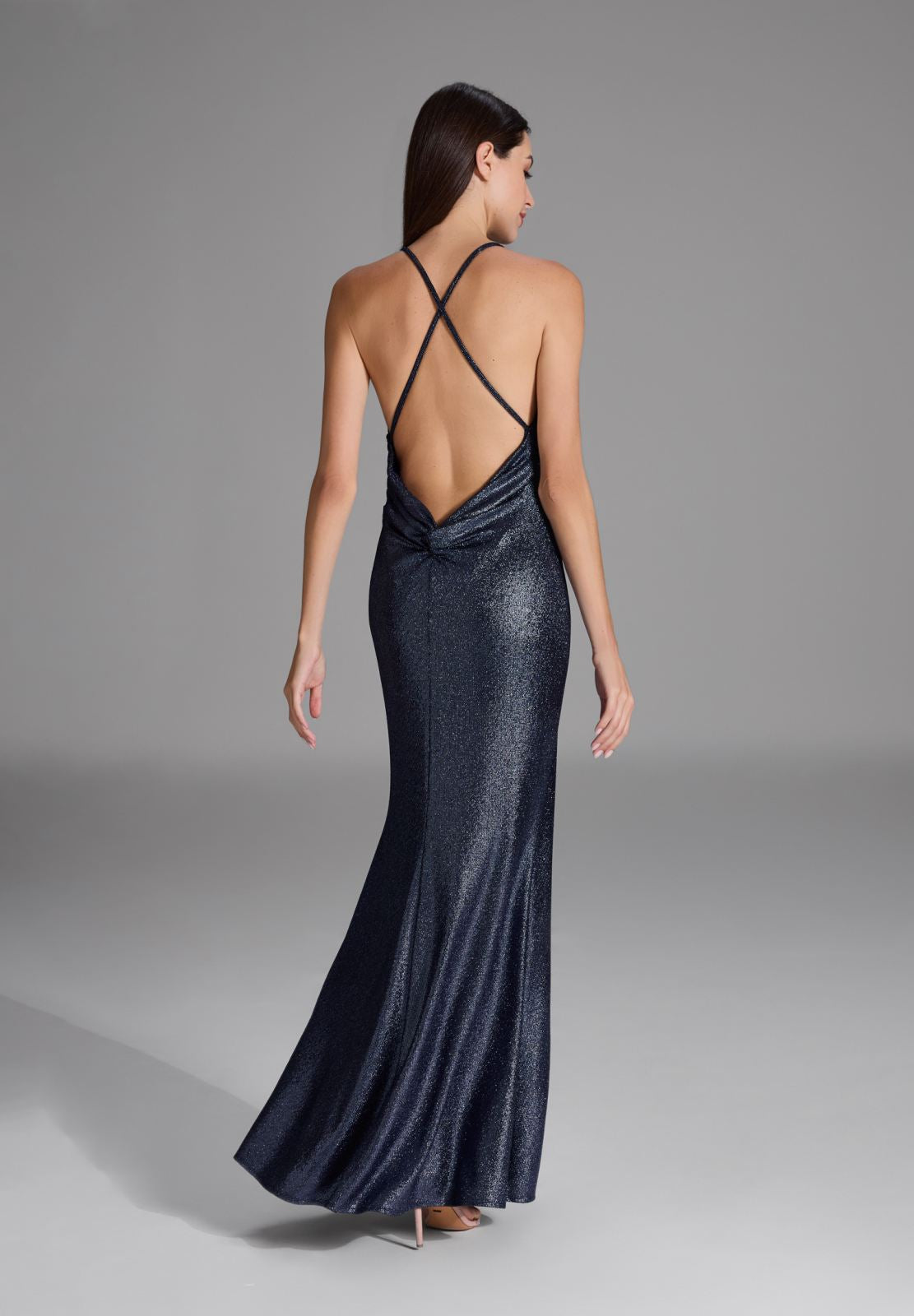 Abendkleid aus glitzerndem Jersey mit Knotendetail am Rücken