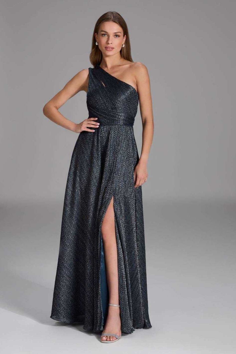 One Shoulder Abendkleid mit Cut-out navy