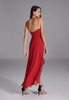 Abendkleid aus Chiffon Vokuhila Saum und Volants