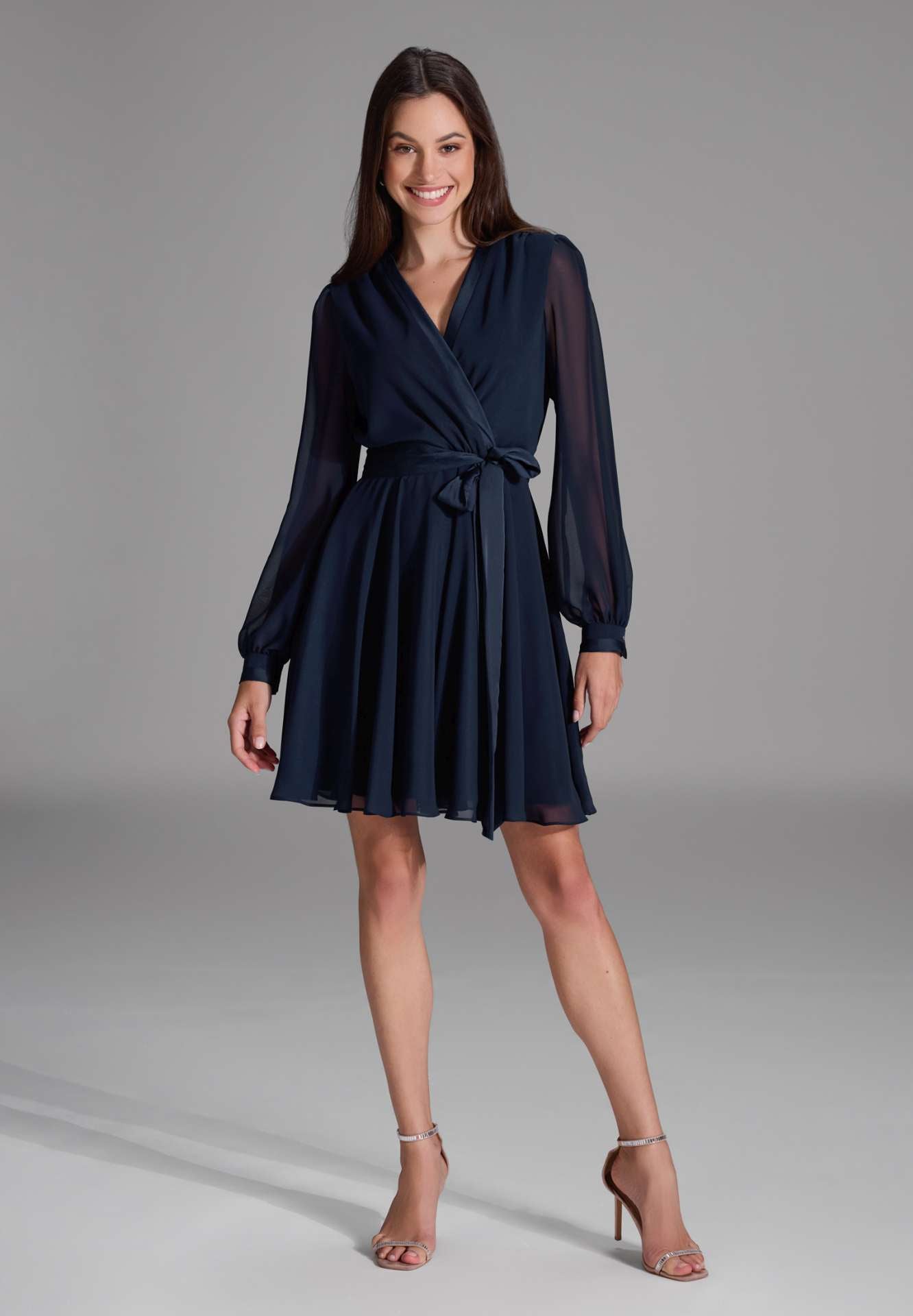 Cocktailkleid aus Chiffon mit Satin Kanten navy