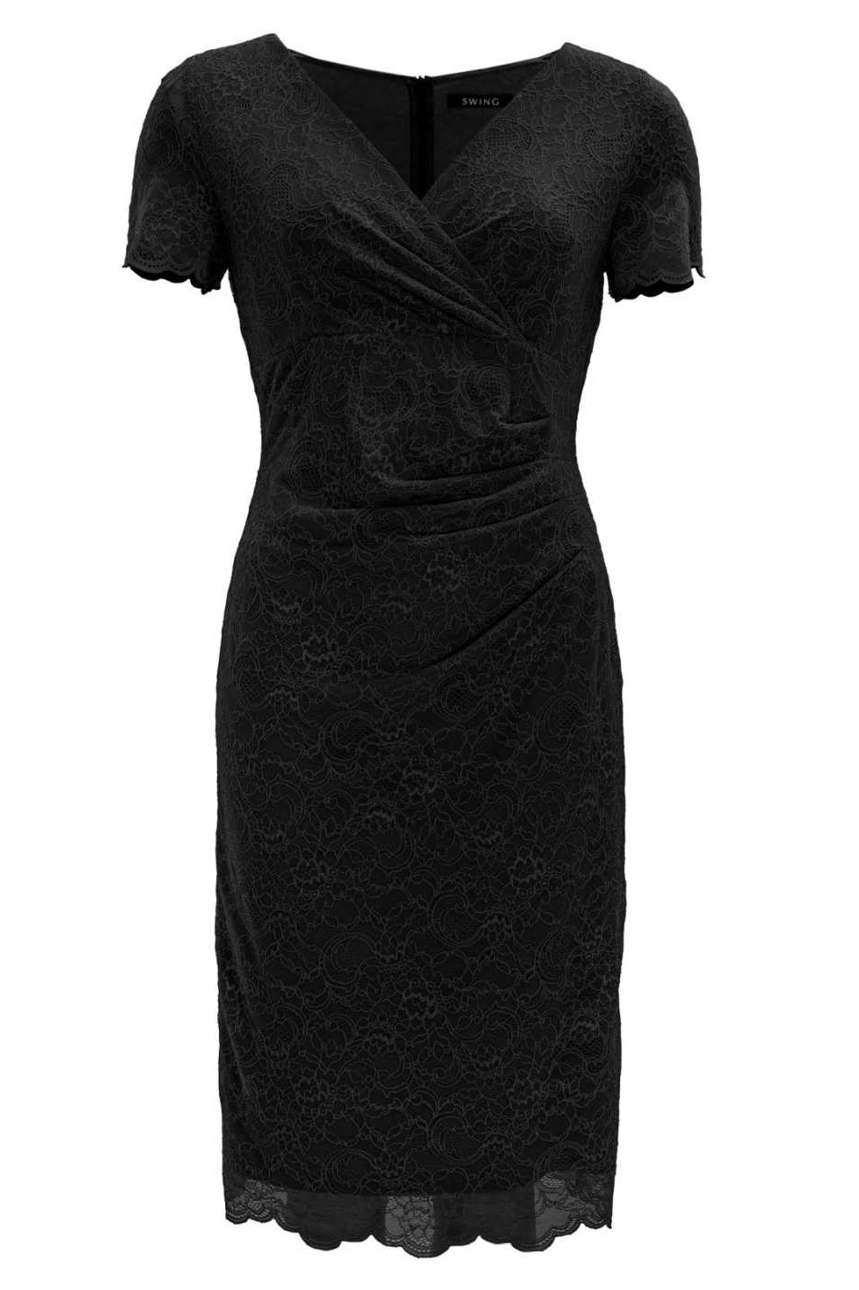 Etui Kleid aus feiner Spitze mit Bogenkante