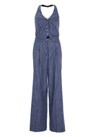 Neckholder Jumpsuit in Two-Piece-Optik aus glänzendem Denim