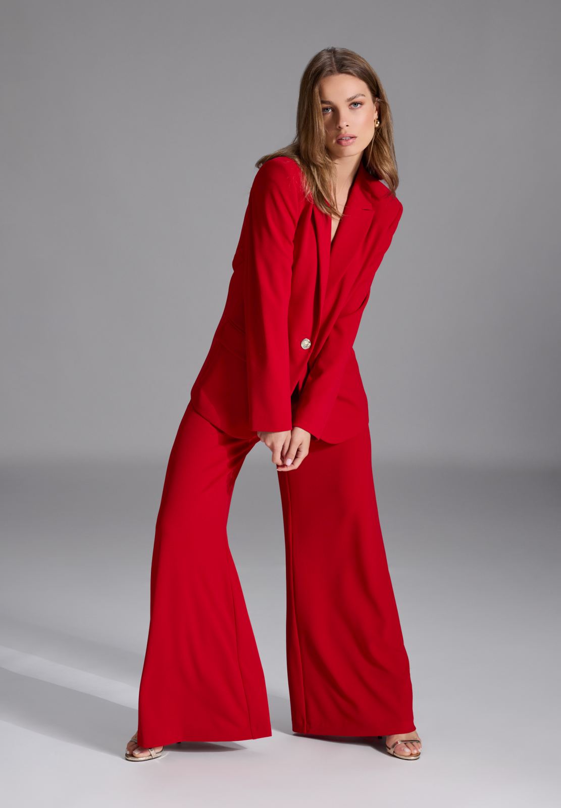 Weite Palazzo Pant aus Crepe Jersey mit Taschen chili red
