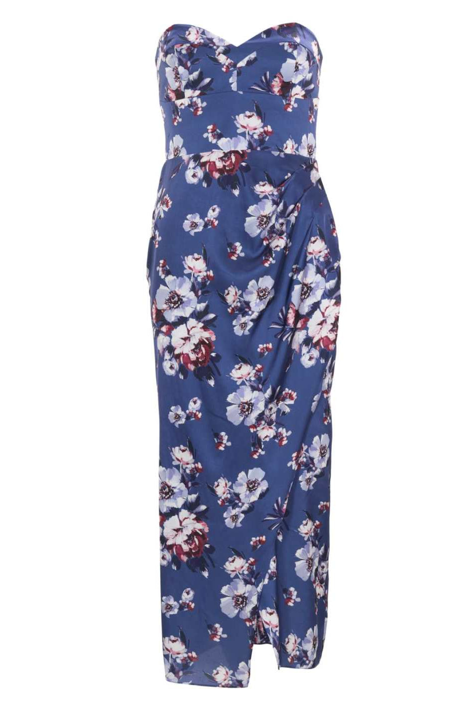 Abendkleid mit Corsage aus floral bedrucktem Satin