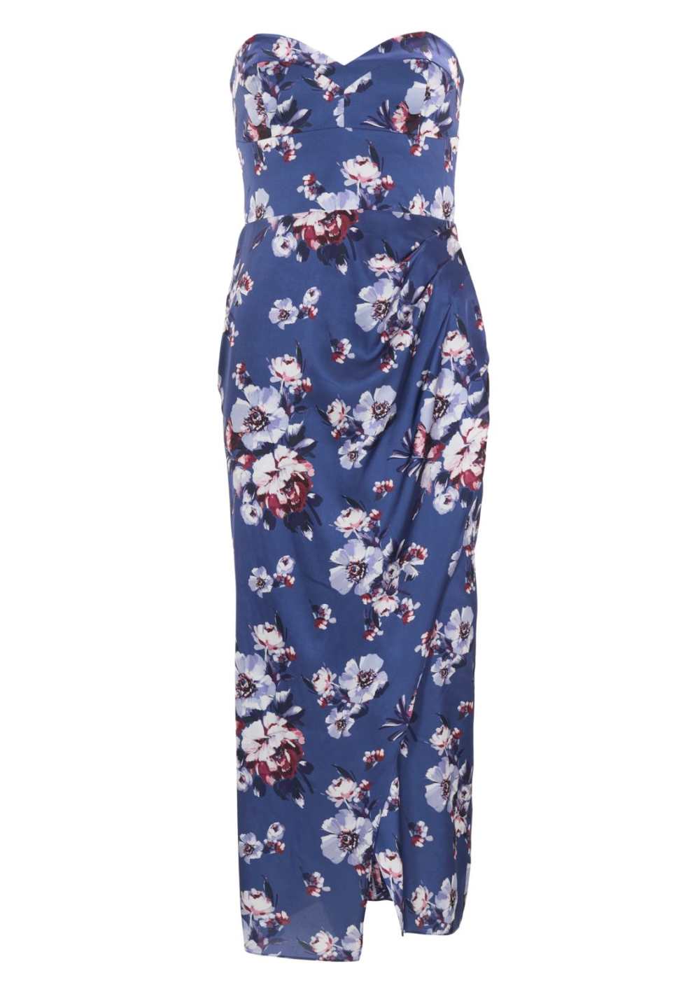 Abendkleid mit Corsage aus floral bedrucktem Satin