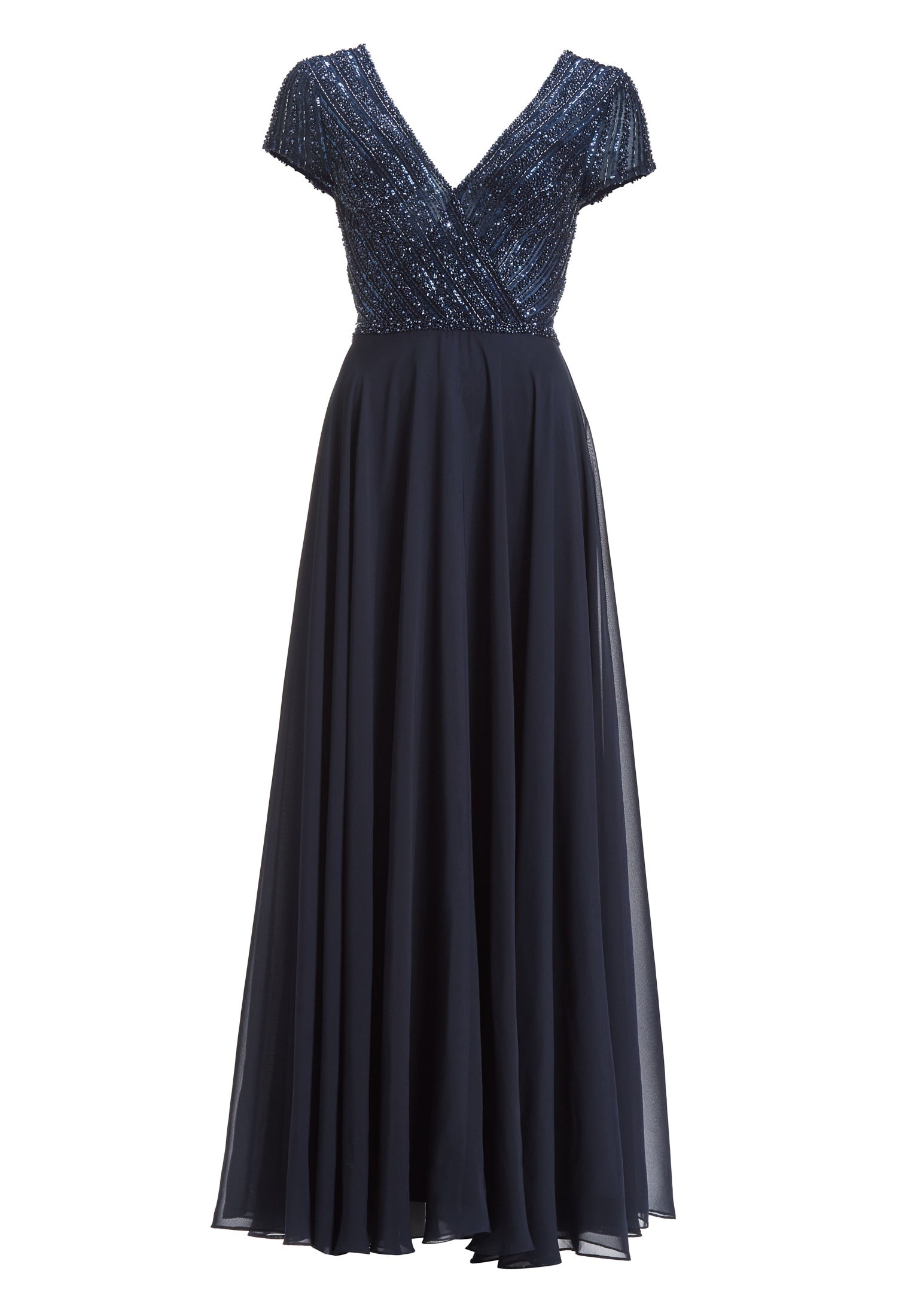 Besticktes Chiffonkleid mit kurzen Ärmeln