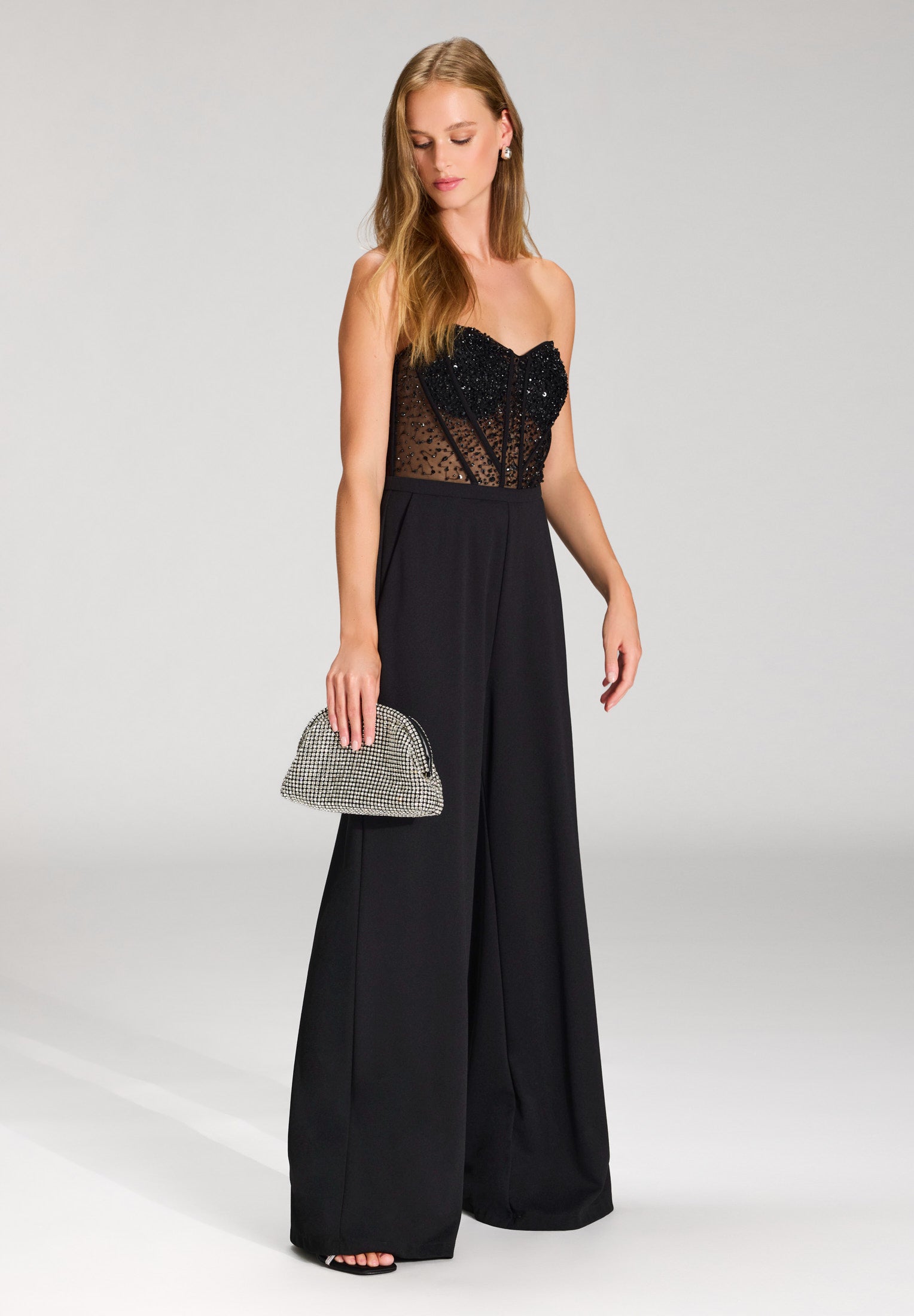 Clutch mit Ziersteinbesatz silver