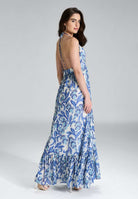 Neckholder Maxi Kleid aus bedrucktem Chiffon mit Glitzerstreifen